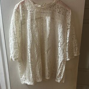 LOFT White Boxy 3/4 Sleeve Blouse